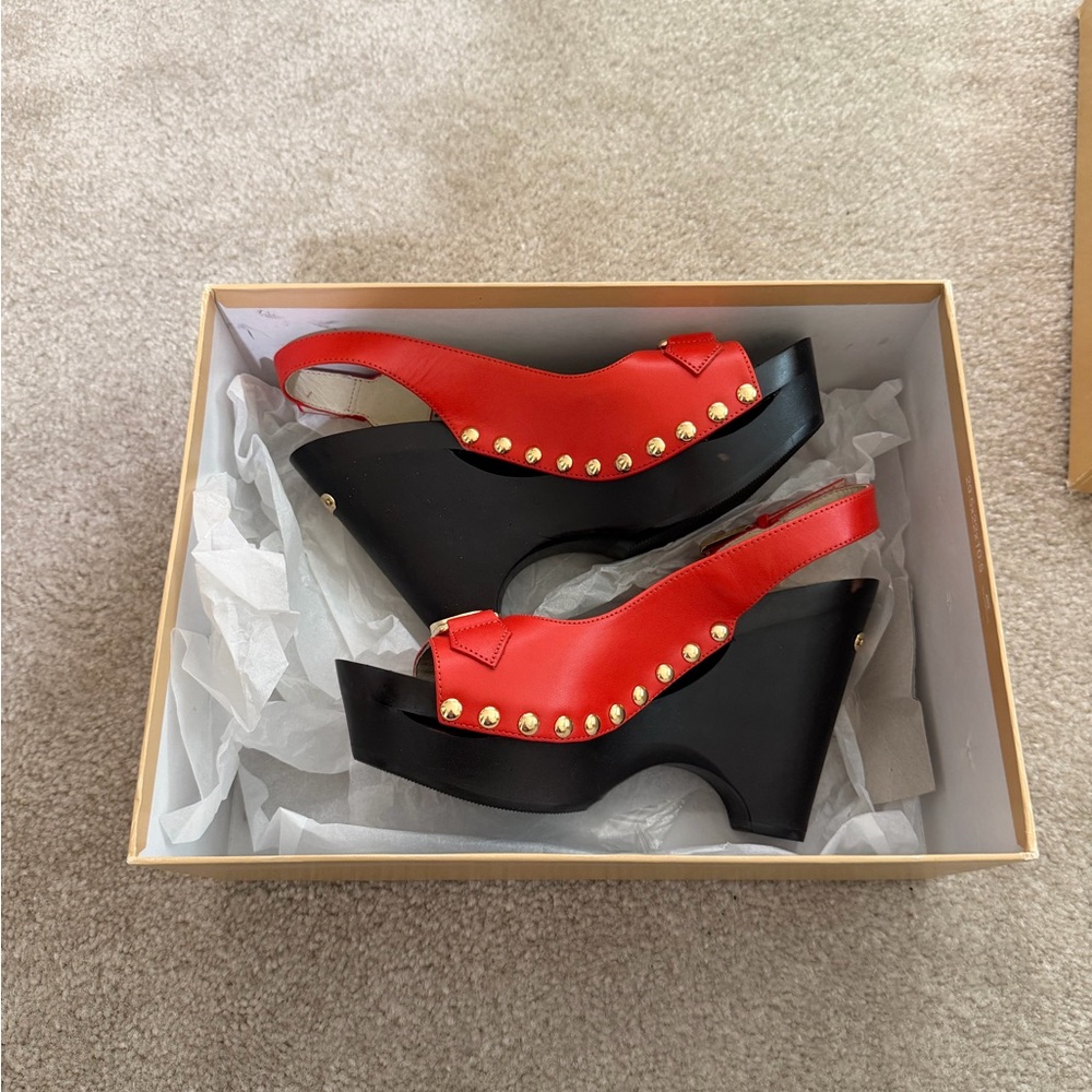 MICHAEL Michael Kors Brand New Never Worn New In Box Red and Black Wedge Sandals